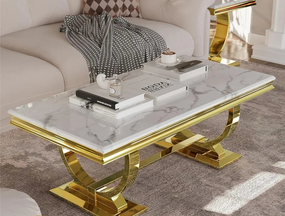 AURÉLIA BLANC™ White & Gold Rectangle Coffee Table by PurelyhomeDeco