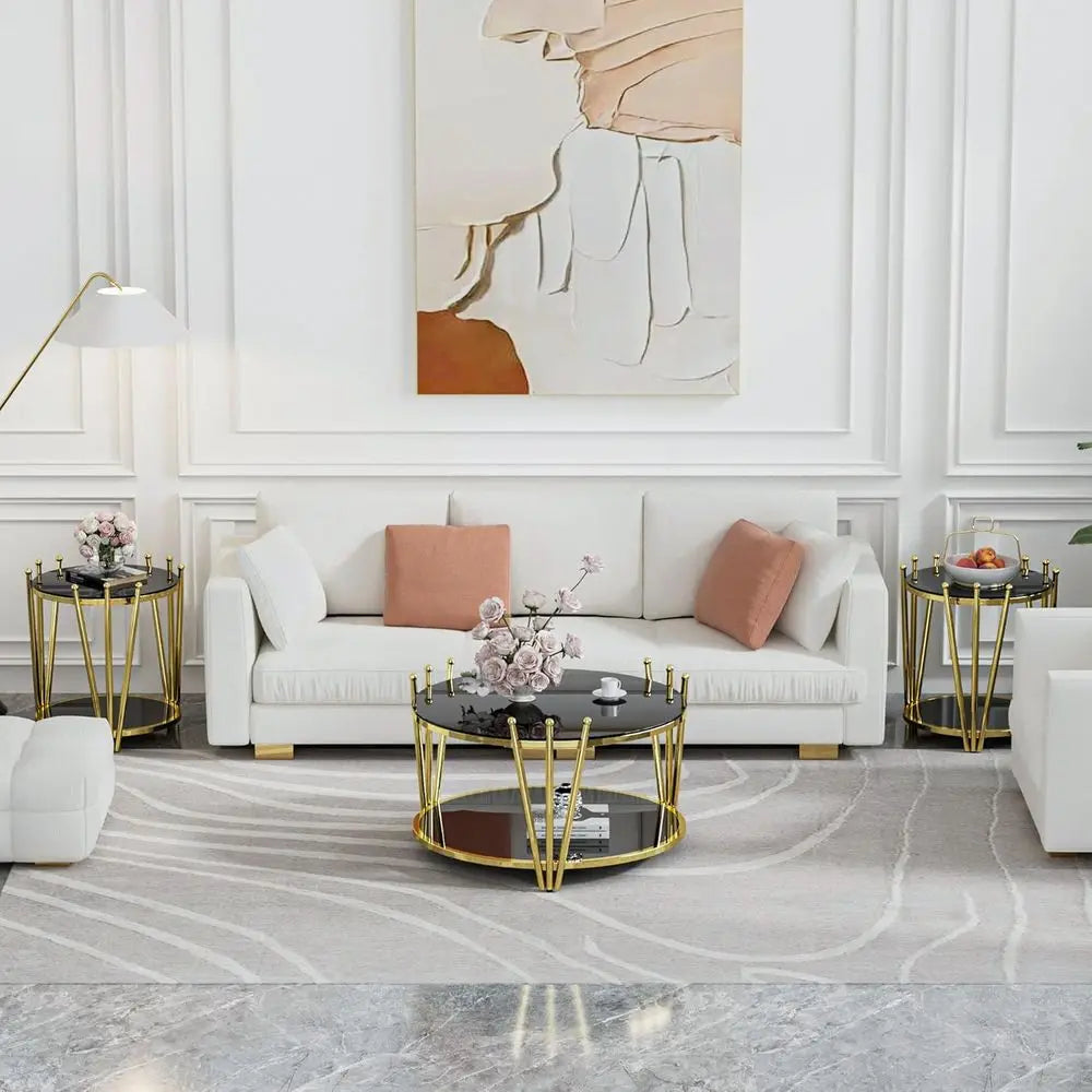 VALMORÉ BLACK™ Sculptural Gold Frame Coffee Table Set by PurelyhomeDeco