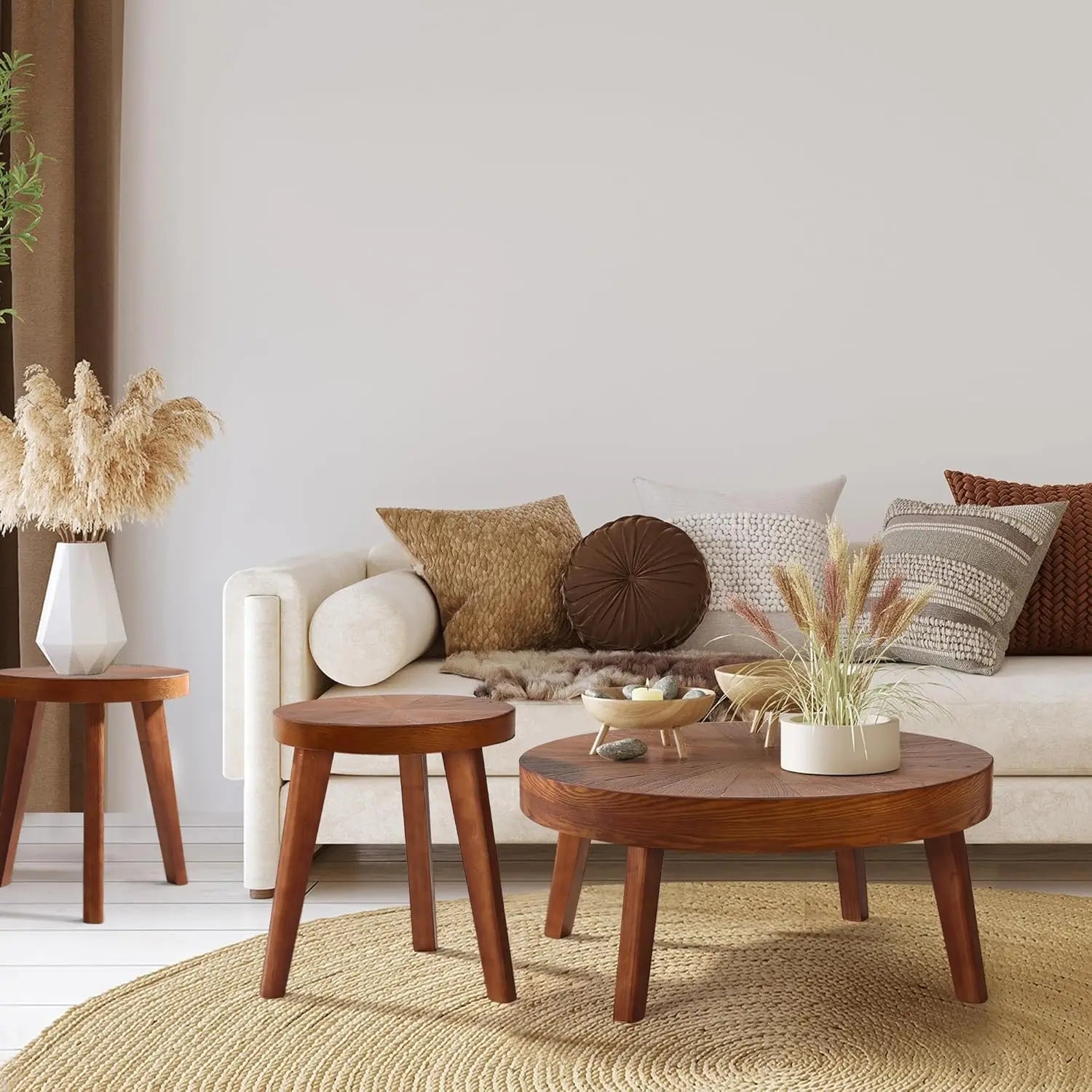 SOLARA™ Farmhouse Round Nesting Coffee Table Set (3-Piece) by PurelyhomeDeco