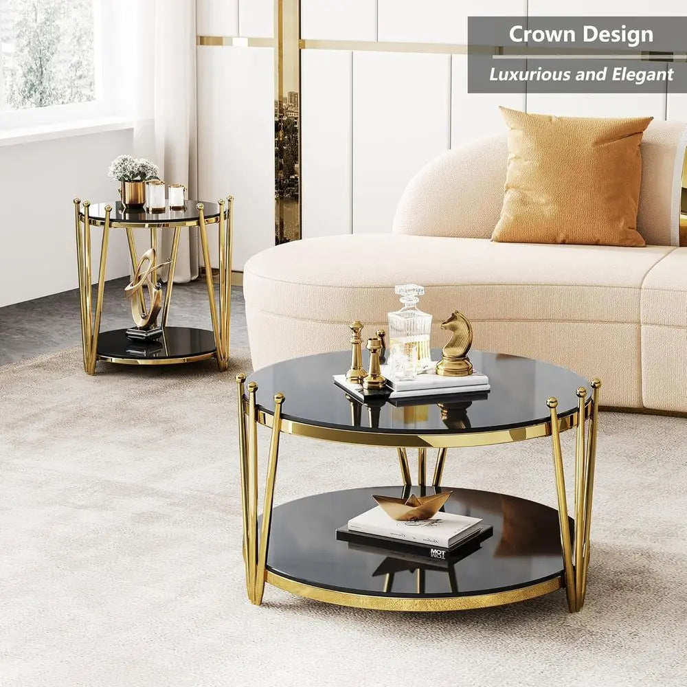 VALMORÉ BLACK™ Sculptural Gold Frame Coffee Table Set by PurelyhomeDeco