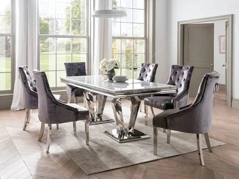 GRÉVÉRA™Grey Marble Dining Table Set