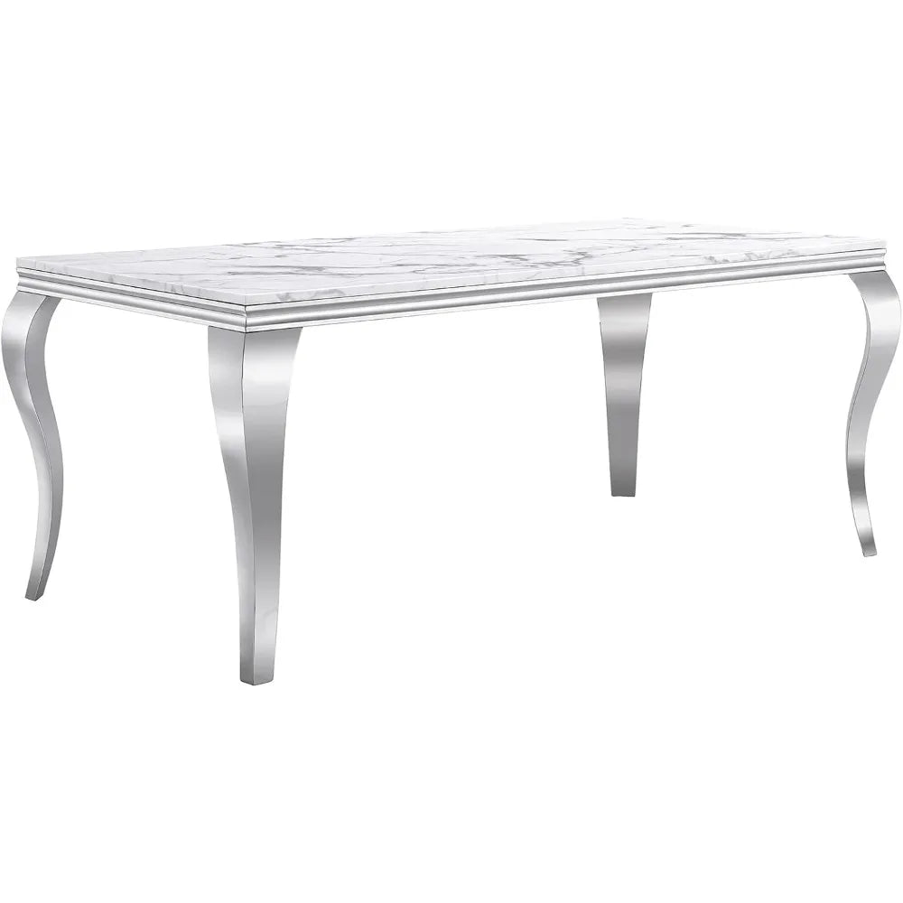 SILVÉN™ White Marble Stainless Steel Dining Table