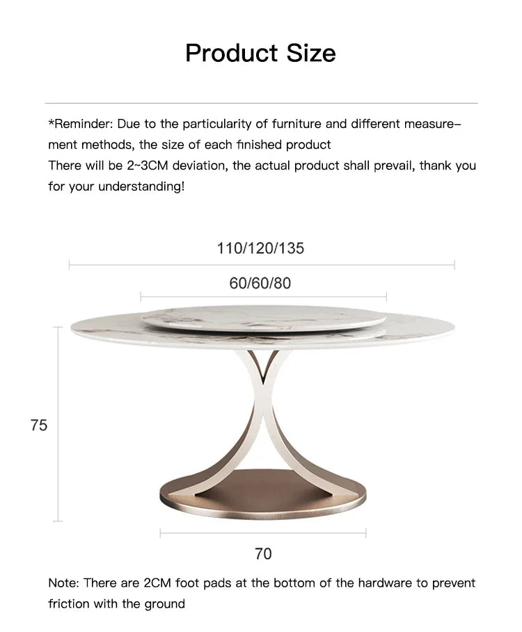 SILORA White Marble Round Dining Table with Turntable