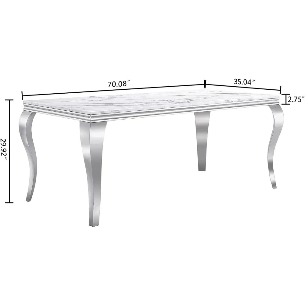 SILVÉN™ White Marble Stainless Steel Dining Table