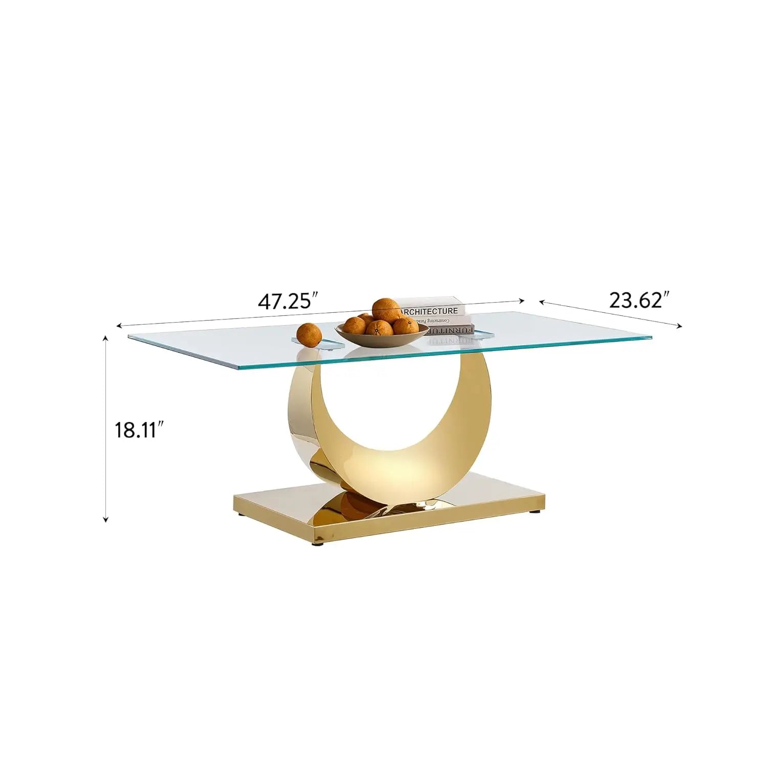 LUNA AURUM™ 47" Rectangular Gold Glass Coffee Table by PurelyhomeDeco