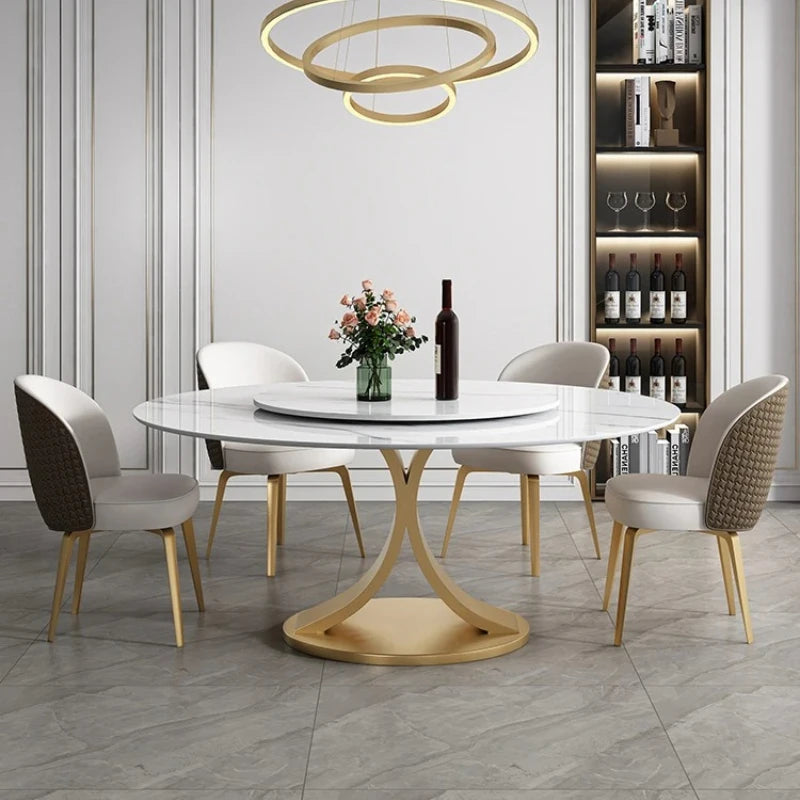 SILORA White Marble Round Dining Table with Turntable