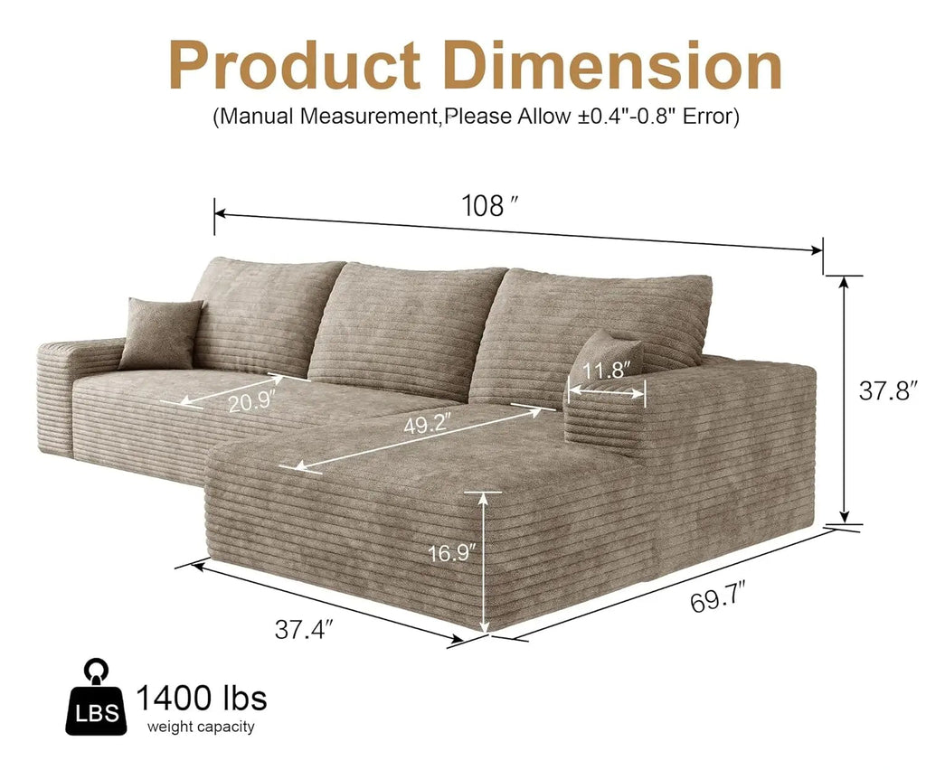 MODULÉ 108™ Modern L-Shape Sectional | Deep Seat Boneless Modular Sofa