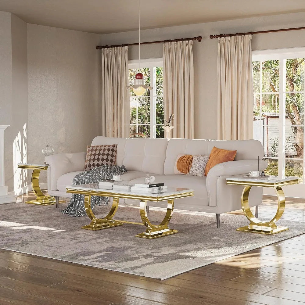 AURÉLIA BLANC™ White & Gold Rectangle Coffee Table by PurelyhomeDeco