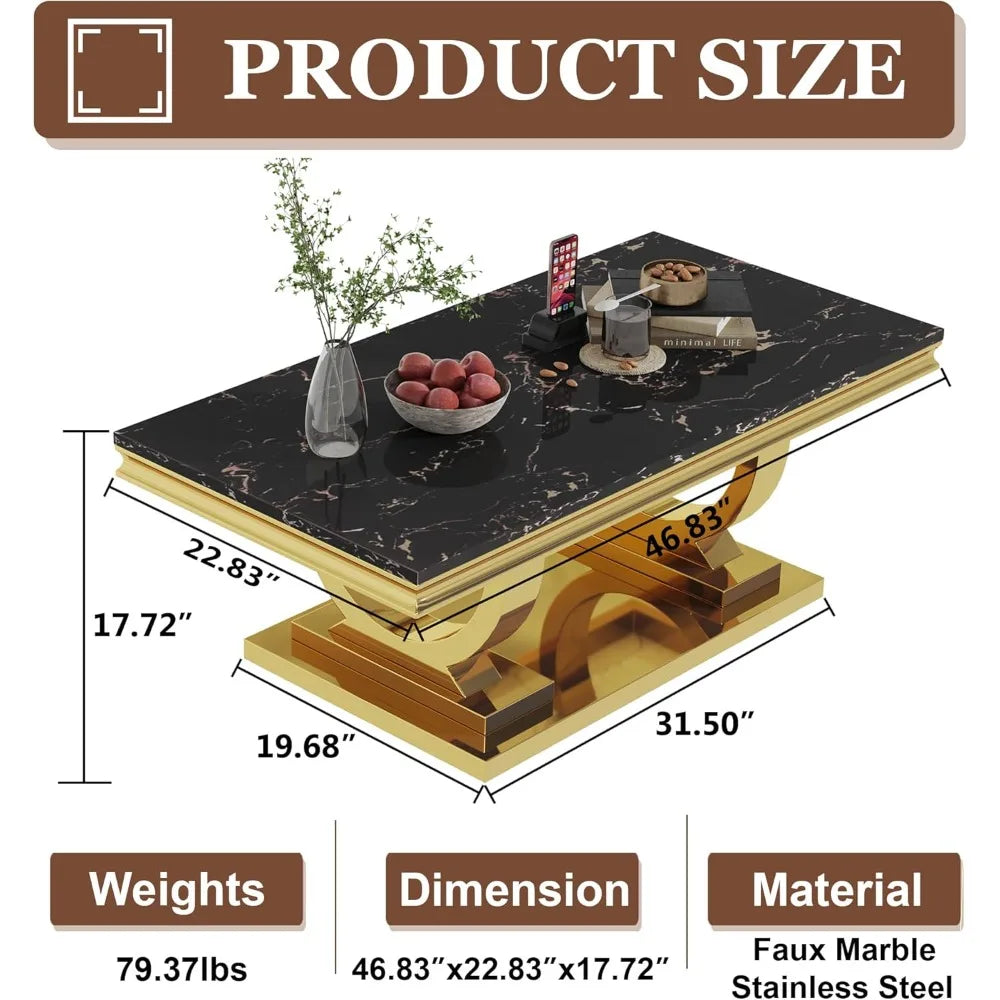 GOLDEN SILHOUETTE NOIR™Modern Rectangle Black Marble Coffee Table by PurelyhomeDeco