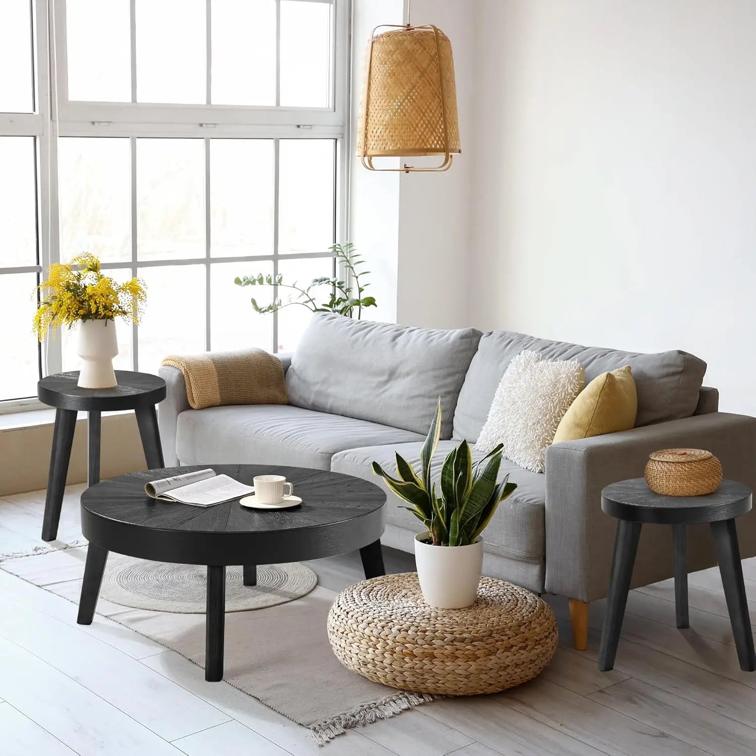 SOLARA™ Farmhouse Round Nesting Coffee Table Set (3-Piece) by PurelyhomeDeco