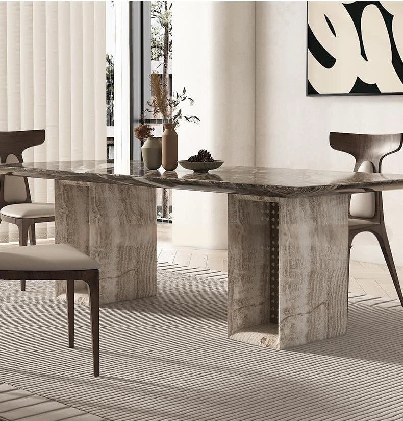 BRAVON™ Venetian Brown Wabi-Stone Dining Set by PurelyhomeDeco