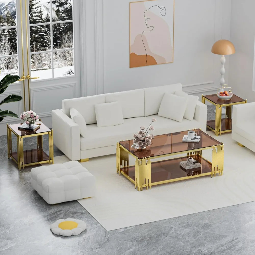 Monérian Bronze — Rectangular Tempered Glass Coffee Table by PurelyhomeDeco