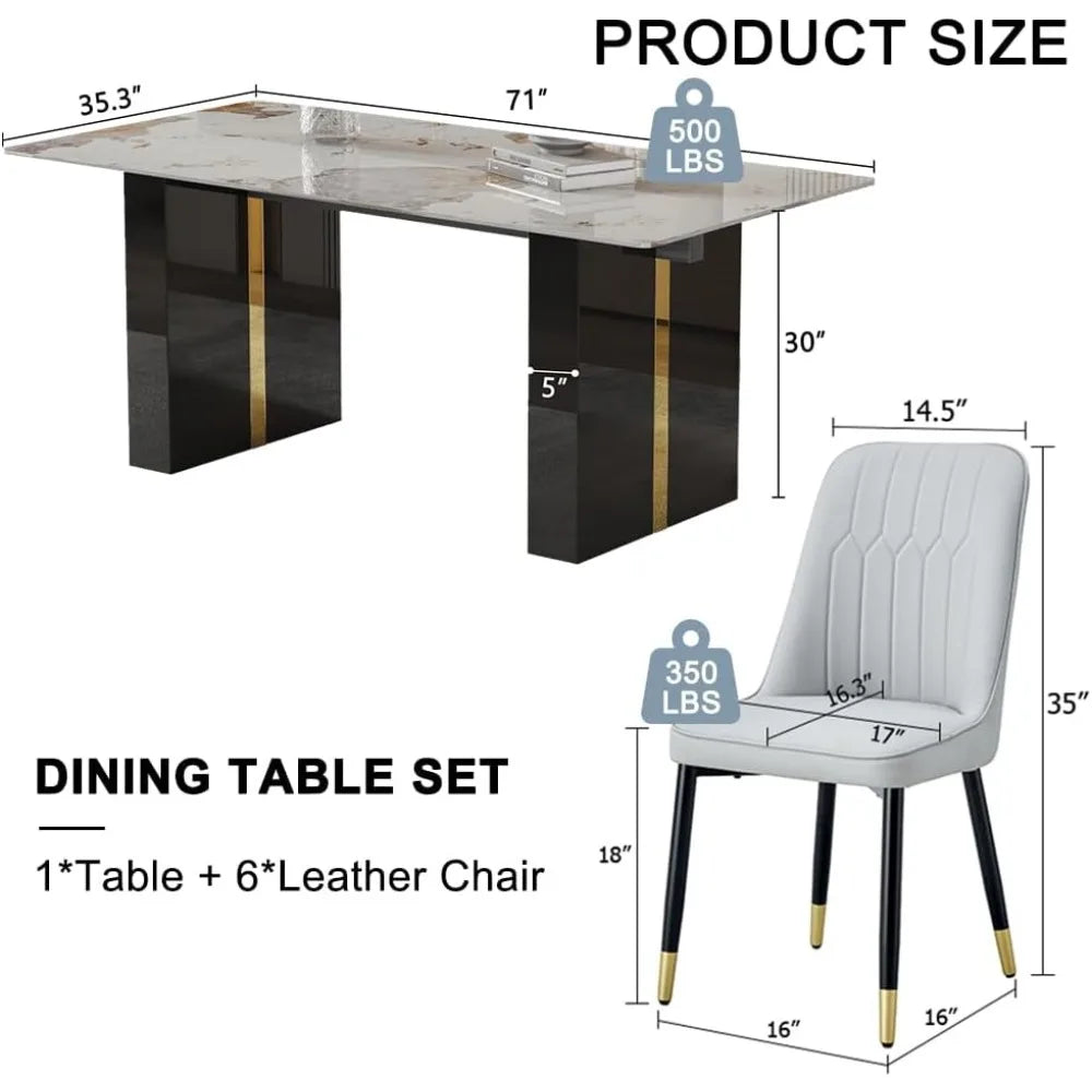 SORA™Modern Faux Marble Dining Set (Table + 7 Chairs)