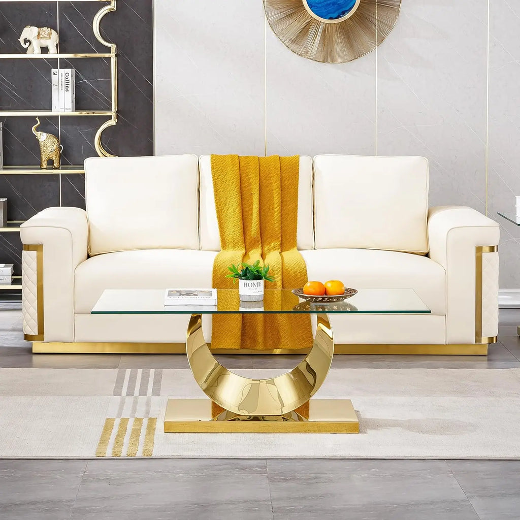 LUNA AURUM™ 47" Rectangular Gold Glass Coffee Table by PurelyhomeDeco