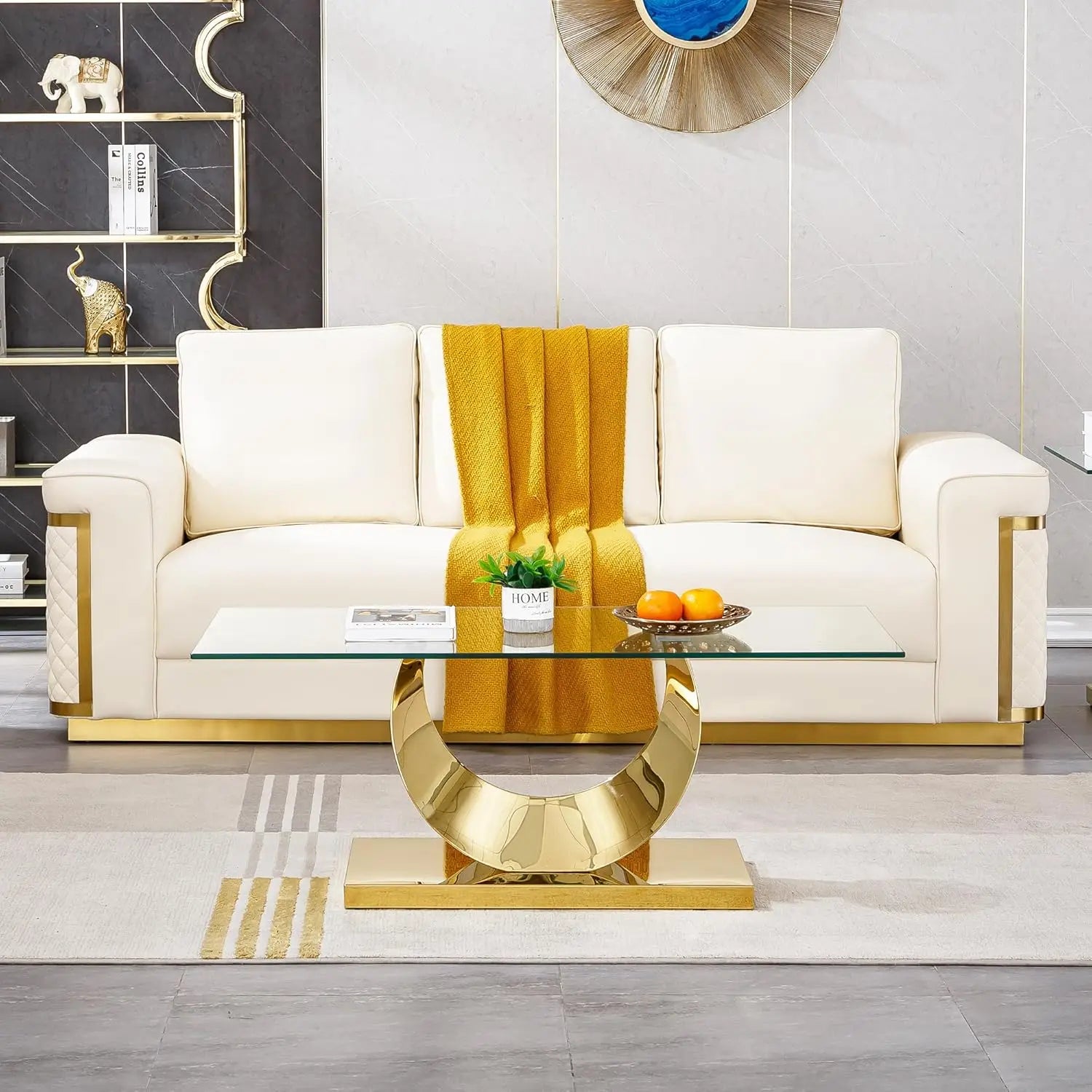 LUNA AURUM™ 47" Rectangular Gold Glass Coffee Table by PurelyhomeDeco