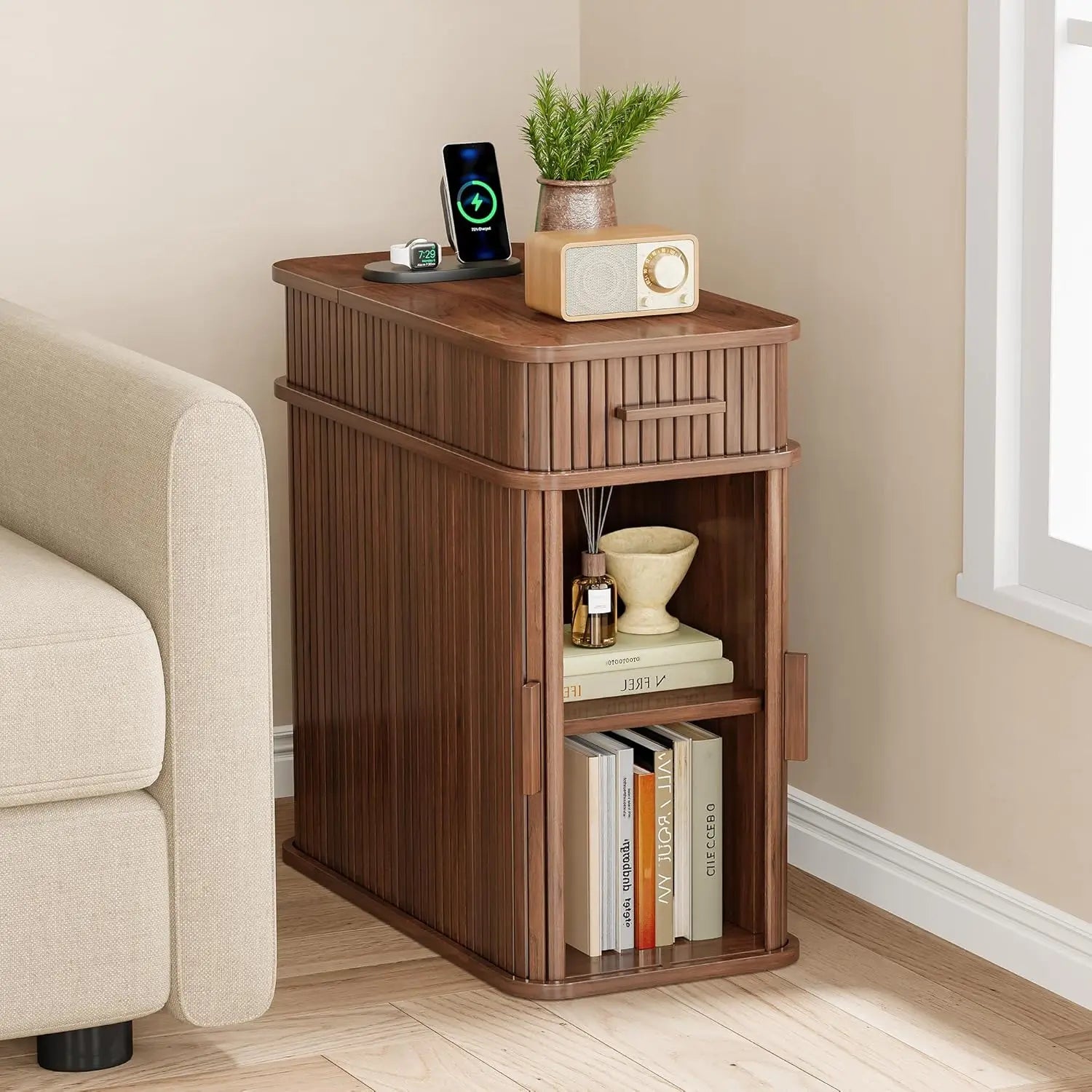 FLUTRA™ Fluted Smart End Table with Charging Station by PurelyhomeDeco