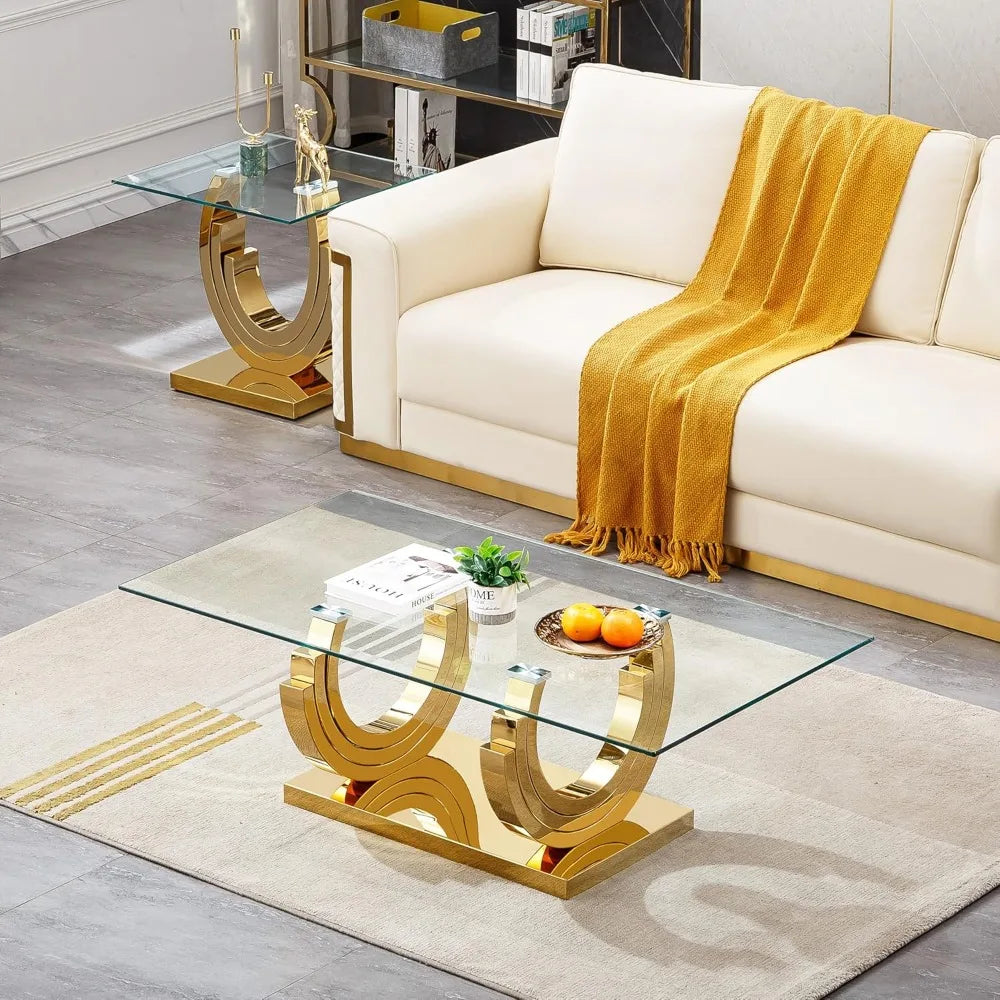 MONARCH MIRAGE™Modern Luxury Gold Glass Coffee Table by PurelyhomeDeco