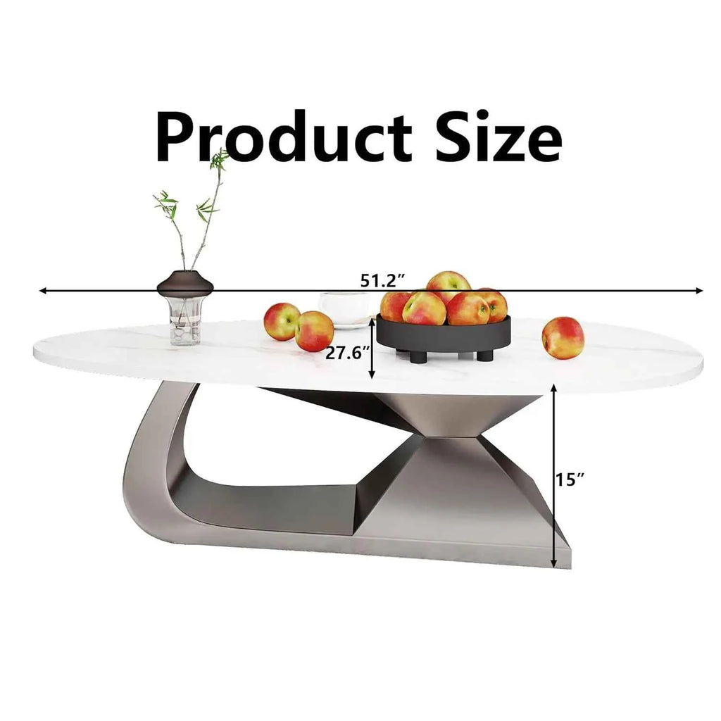 Argento Eclipse™ – 51.2" Oval Faux Marble Coffee Table by PurelyhomeDeco