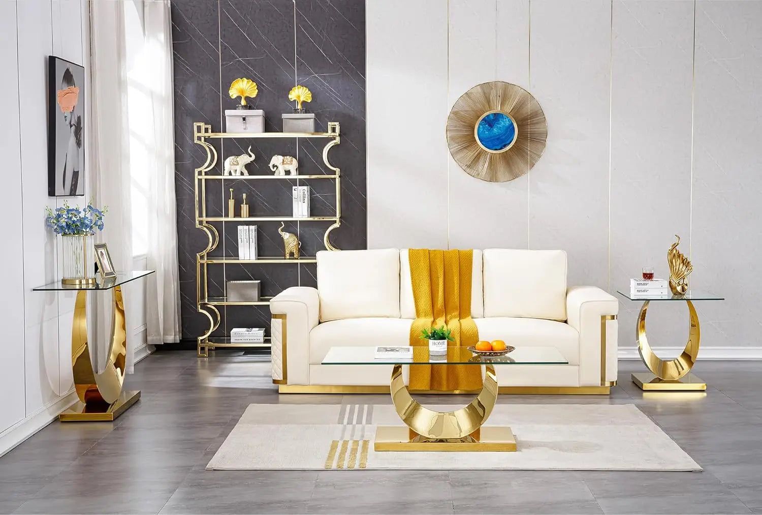 LUNA AURUM™ 47" Rectangular Gold Glass Coffee Table by PurelyhomeDeco