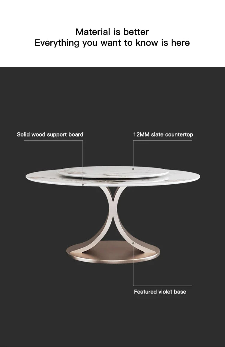 SILORA White Marble Round Dining Table with Turntable