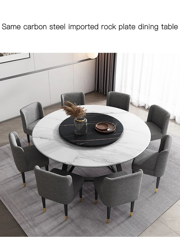 AURÉVA Golden Round Marble Dining Table with Turntable